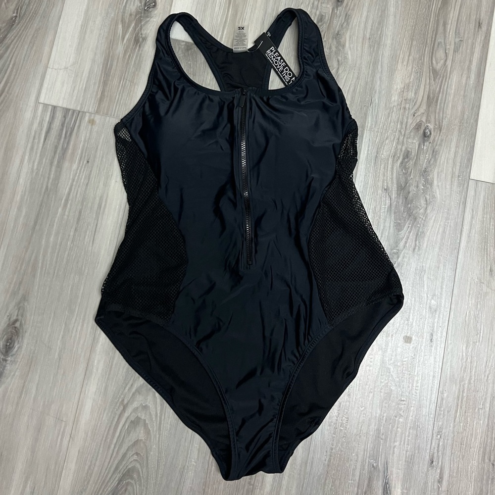 Zipper front black one piece